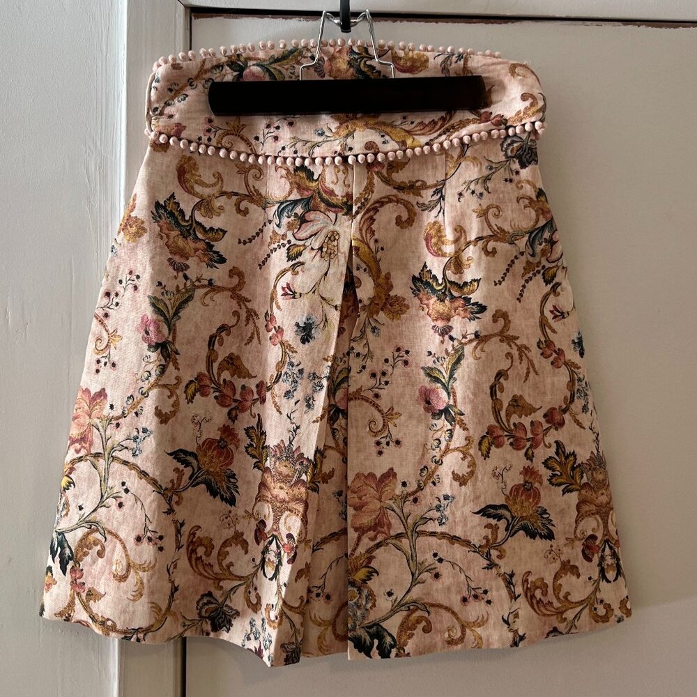 Women's Zimmerman Belted Pink Floral Linen Skirt - Size 1